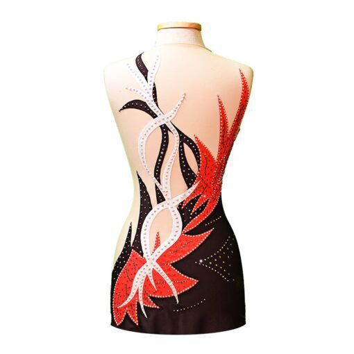 Long Sleeve Gymnastics Leotard for Girls Black - Red | Flamingo Sportswear