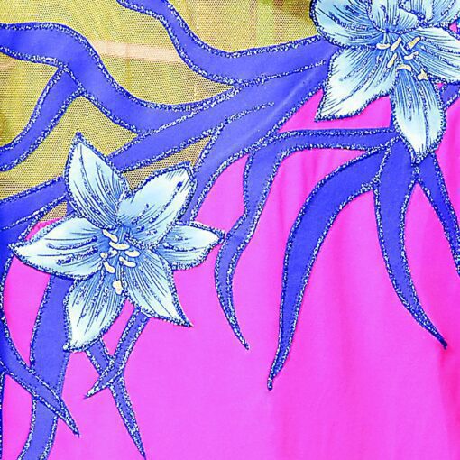 Girls Gymnastics Leotard with Blue Flowers | Flamingo Sportswear