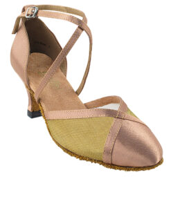 Very Fine Dance Shoes – 9622 – Brown Satin-Gold Mesh 2.5-inch Heel