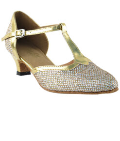Very Fine Dance Shoes – 9627 – Gold Sparklenet-Gold Trim 1.3-inch Heel