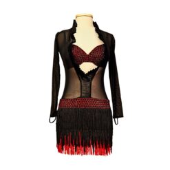 Black-Red Women's Latin Dance Dress with Fringe|Ballroom Women's Latin Dance Dress with Fringe Black-Red