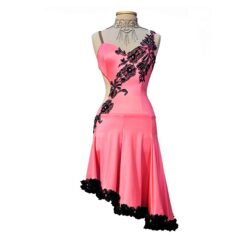 Pink with Black Latin Ballroom Dance Competition Dress|Latin Ballroom Dance Competition Dress - Pink with Black