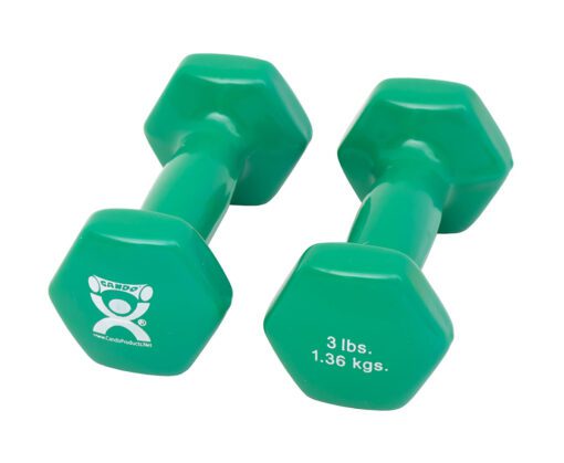 CanDo Vinyl Coated Dumbbell, Green (3 lb), Pair | Flamingo Sportswear