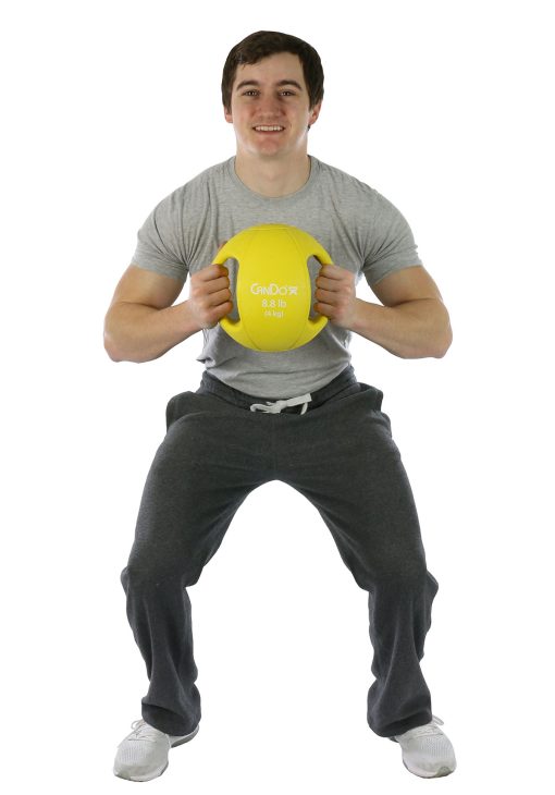 CanDo, Molded Dual Handle Medicine Ball, Yellow, 8.8 lb. (4 kg) | Flamingo Sportswear